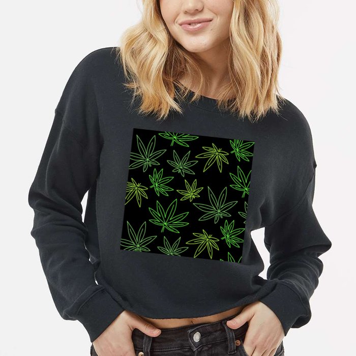 Cannabis Pattern Cropped Pullover Crew