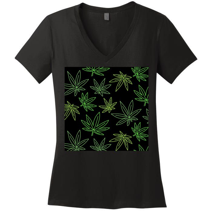 Cannabis Pattern Women's V-Neck T-Shirt