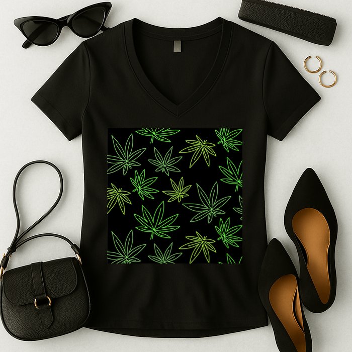 Cannabis Pattern Women's V-Neck T-Shirt