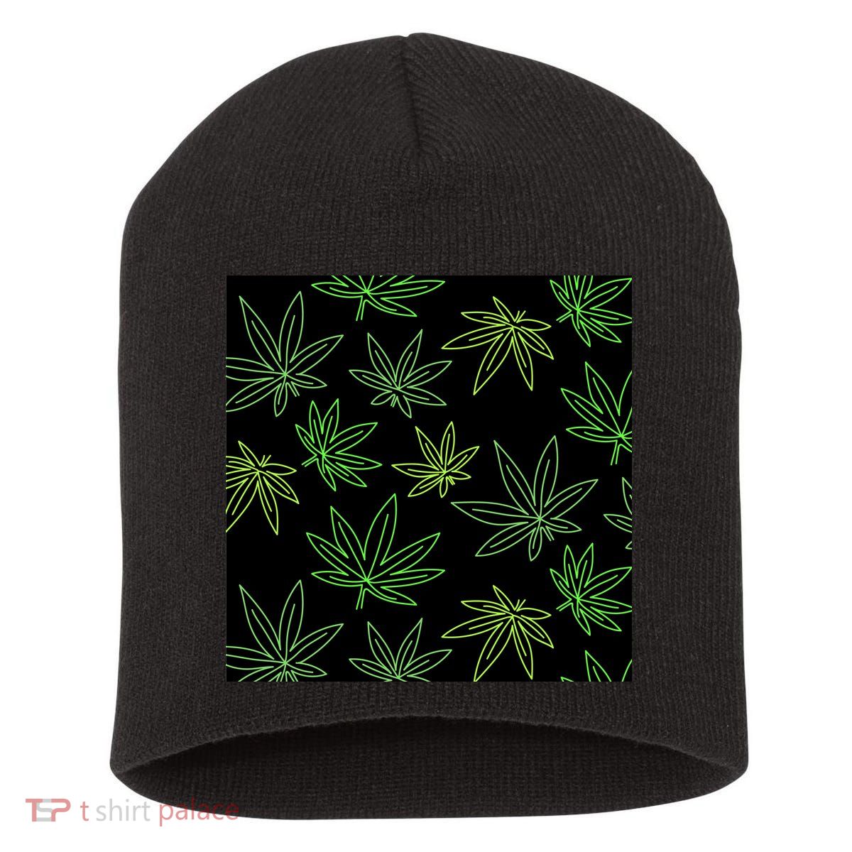 Cannabis Pattern Short Acrylic Beanie