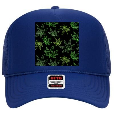 Cannabis Pattern High Crown Mesh Back Trucker Hat