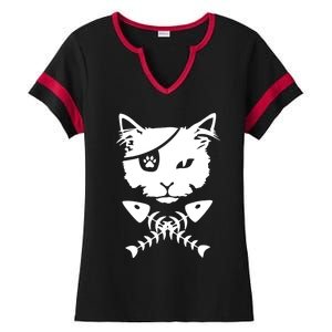 Cute pirate cat funny Ladies Halftime Notch Neck Tee