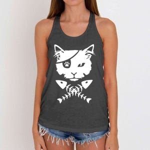 Cute pirate cat funny Women's Knotted Racerback Tank