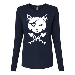 Cute pirate cat funny Womens Cotton Relaxed Long Sleeve T-Shirt