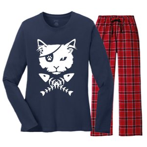 Cute pirate cat funny Women's Long Sleeve Flannel Pajama Set 