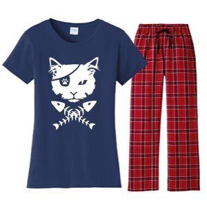 Cute pirate cat funny Women's Flannel Pajama Set