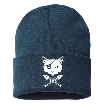 Cute pirate cat funny Sustainable Knit Beanie