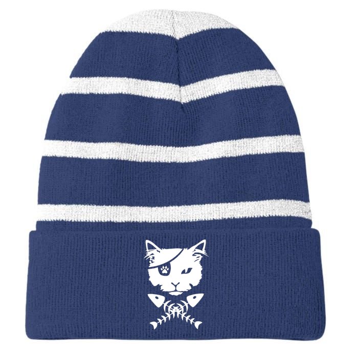 Cute pirate cat funny Striped Beanie with Solid Band