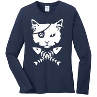 Cute pirate cat funny Ladies Long Sleeve Shirt