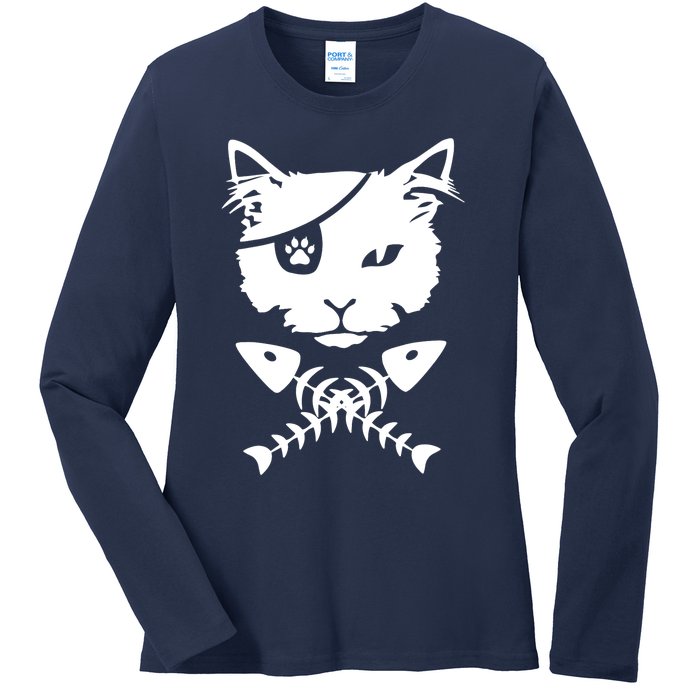 Cute pirate cat funny Ladies Long Sleeve Shirt