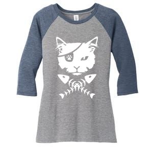 Cute pirate cat funny Women's Tri-Blend 3/4-Sleeve Raglan Shirt