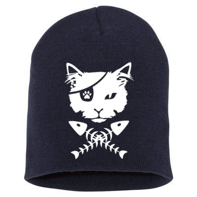 Cute pirate cat funny Short Acrylic Beanie