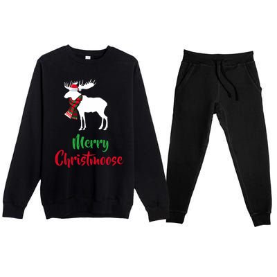 Christmas Pajama Christmas Moose Santa Hat Premium Crewneck Sweatsuit Set