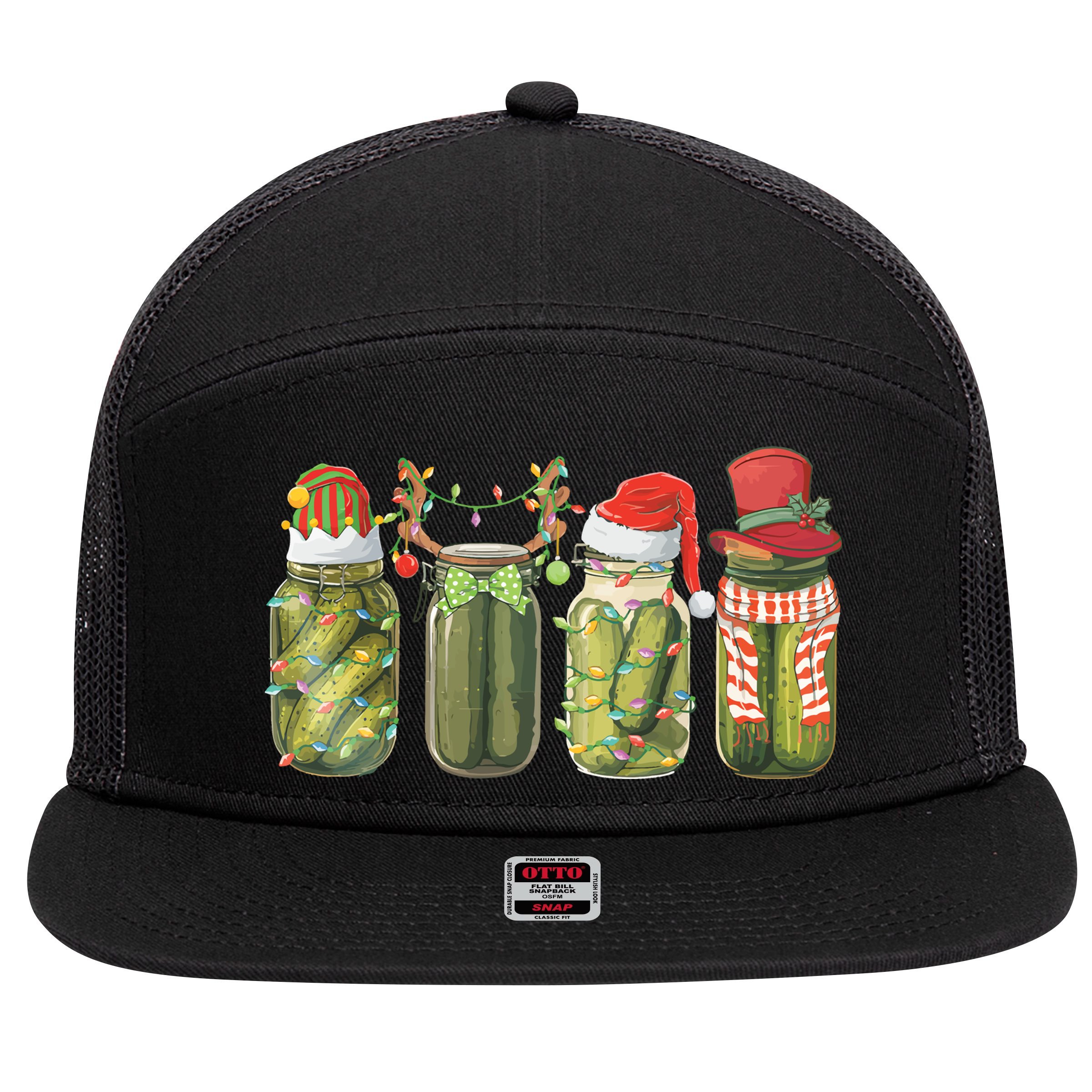 Christmas Pickle Canning Season Pickle Lovers 7 Panel Mesh Trucker Snapback Hat