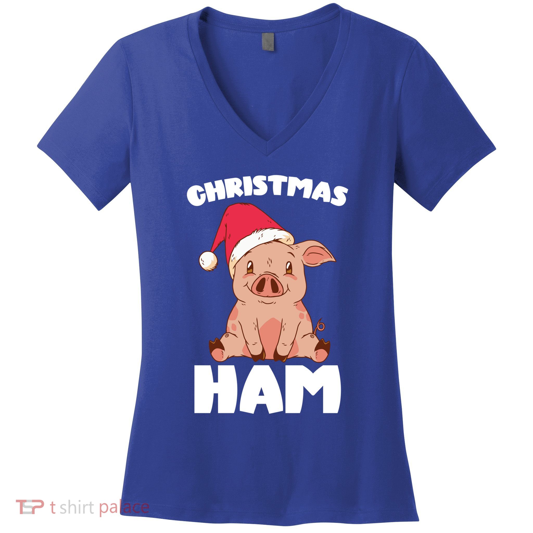 Christmas Pig Christmas Ham Cute Santa Pig Funny Christmas Gift Women's V-Neck T-Shirt