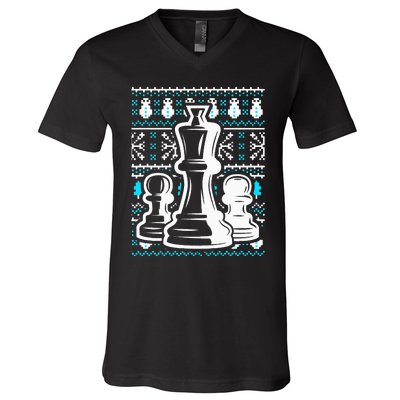 Chess Pieces Christmas Checkmate Tactics Castling Player V-Neck T-Shirt