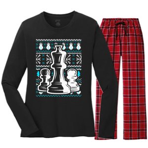 Chess Pieces Christmas Checkmate Tactics Castling Player Women's Long Sleeve Flannel Pajama Set 