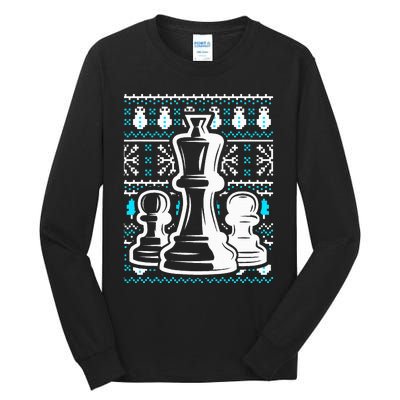 Chess Pieces Christmas Checkmate Tactics Castling Player Tall Long Sleeve T-Shirt