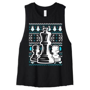 Chess Pieces Christmas Checkmate Tactics Castling Player Women's Racerback Cropped Tank