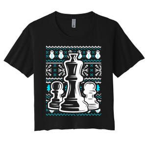 Chess Pieces Christmas Checkmate Tactics Castling Player Women's Crop Top Tee