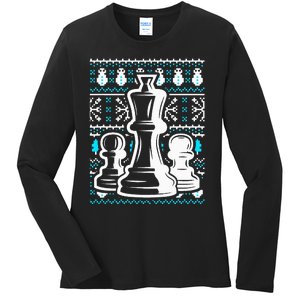 Chess Pieces Christmas Checkmate Tactics Castling Player Ladies Long Sleeve Shirt