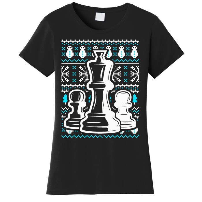 Chess Pieces Christmas Checkmate Tactics Castling Player Women's T-Shirt