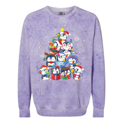 Cute Penguin Christmas Tree Gift Decor Xmas Tree Colorblast Crewneck Sweatshirt