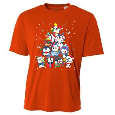 Cute Penguin Christmas Tree Gift Decor Xmas Tree Cooling Performance Crew T-Shirt