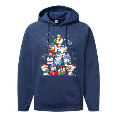 Cute Penguin Christmas Tree Gift Decor Xmas Tree Performance Fleece Hoodie