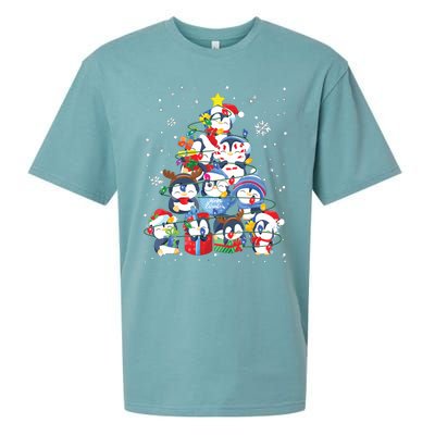 Cute Penguin Christmas Tree Gift Decor Xmas Tree Sueded Cloud Jersey T-Shirt