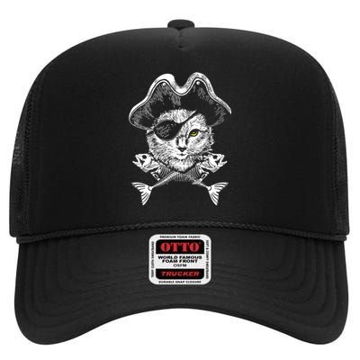 Cat Pirate High Crown Mesh Back Trucker Hat