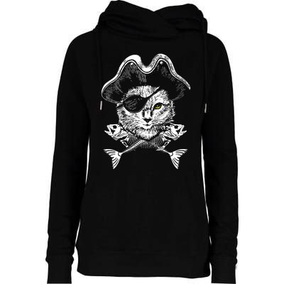 Cat Pirate Womens Funnel Neck Pullover Hood