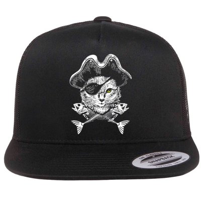 Cat Pirate Flat Bill Trucker Hat