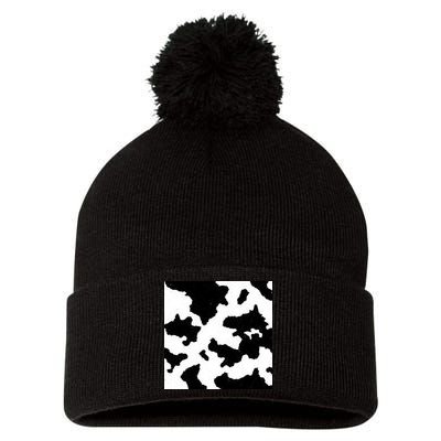 Cow Pattern Pom Pom 12in Knit Beanie