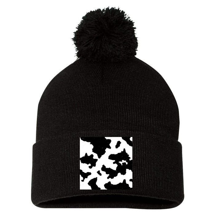 Cow Pattern Pom Pom 12in Knit Beanie