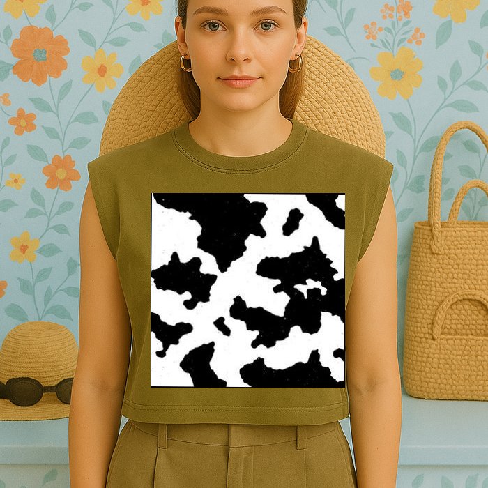 Cow Pattern Garment-Dyed Women's Muscle Tee