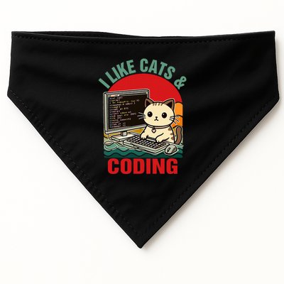 Coder Programmer Cat Lover Cat Dad I Like Cats & Coding USA-Made Doggie Bandana