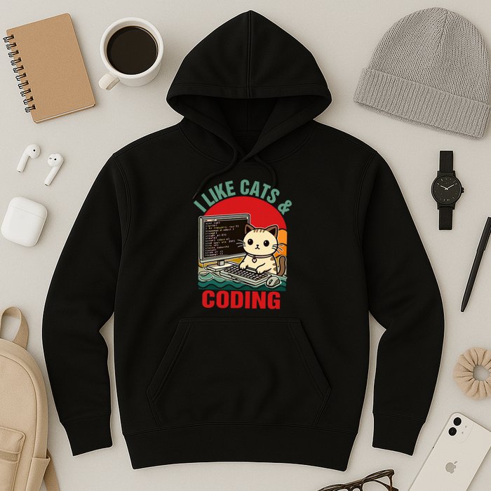 Coder Programmer Cat Lover Cat Dad I Like Cats & Coding Hoodie