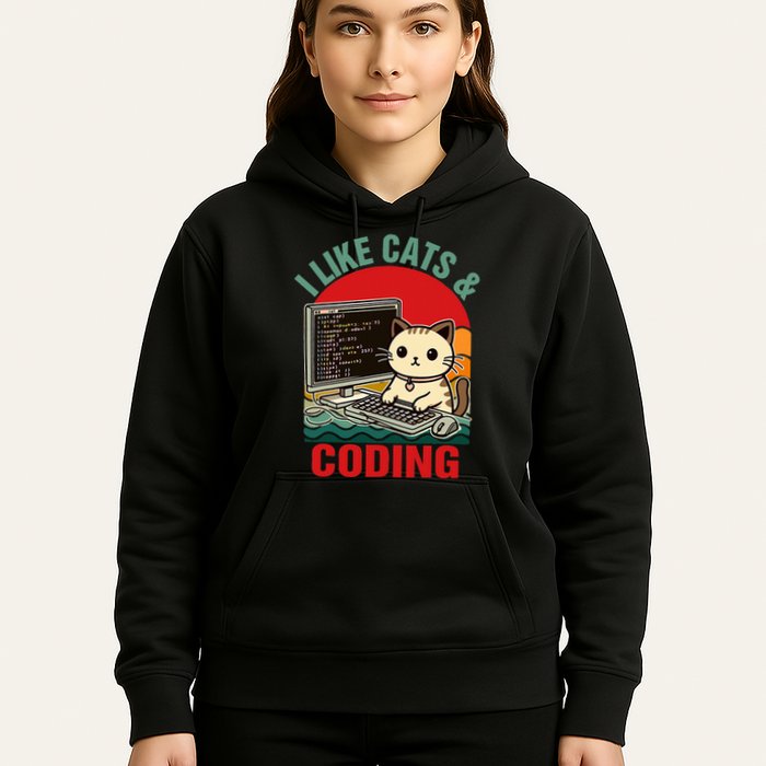 Coder Programmer Cat Lover Cat Dad I Like Cats & Coding Hoodie