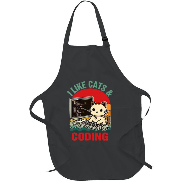 Coder Programmer Cat Lover Cat Dad I Like Cats & Coding Full-Length Apron With Pockets