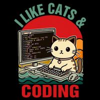 Coder Programmer Cat Lover Cat Dad I Like Cats & Coding Full-Length Apron With Pockets