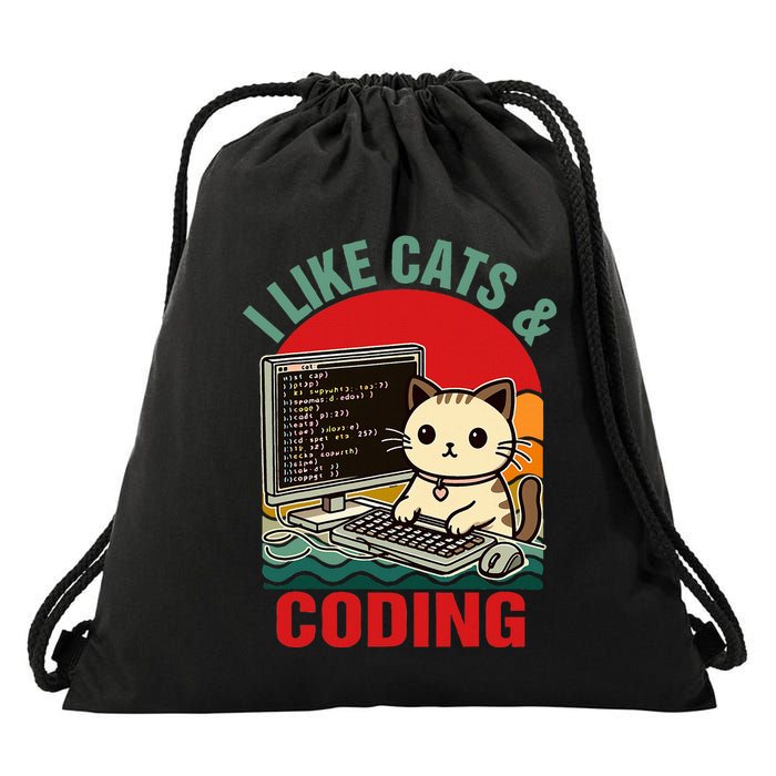 Coder Programmer Cat Lover Cat Dad I Like Cats & Coding Drawstring Bag
