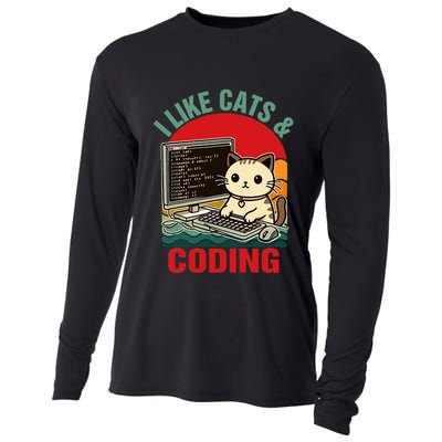 Coder Programmer Cat Lover Cat Dad I Like Cats & Coding Cooling Performance Long Sleeve Crew