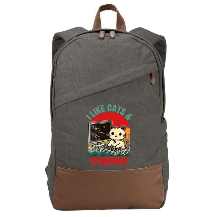 Coder Programmer Cat Lover Cat Dad I Like Cats & Coding Cotton Canvas Backpack