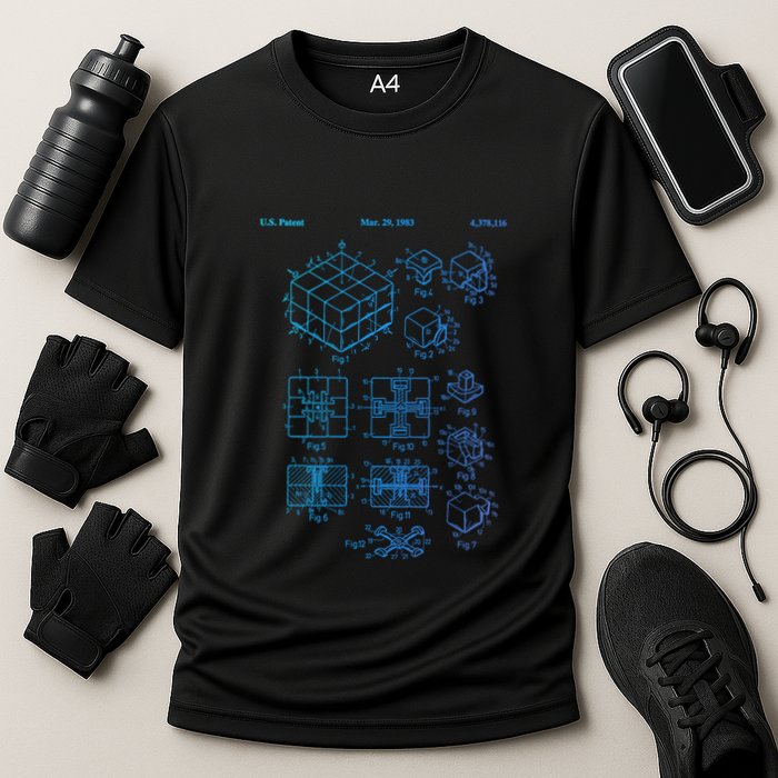 Competitive Puzzle Cube Rubik Patent Speed Cubing Retro Math Gift Cooling Performance Crew T-Shirt