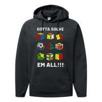 Competitive Puzzle Cube Gotta Solve Em All Speed Cubing Performance Fleece Hoodie