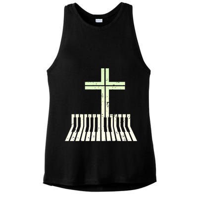 Christian Piano Cross Keyboard Pianist Ladies PosiCharge Tri-Blend Wicking Tank