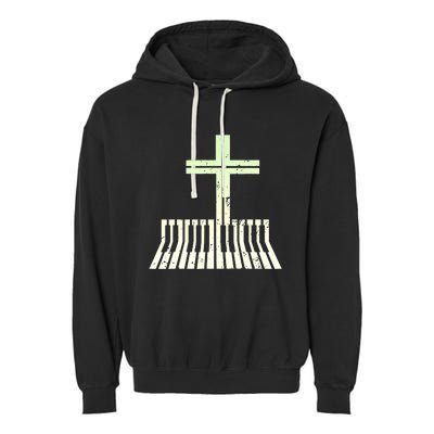 Christian Piano Cross Keyboard Pianist Garment-Dyed Fleece Hoodie