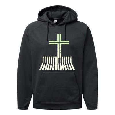 Christian Piano Cross Keyboard Pianist Performance Fleece Hoodie