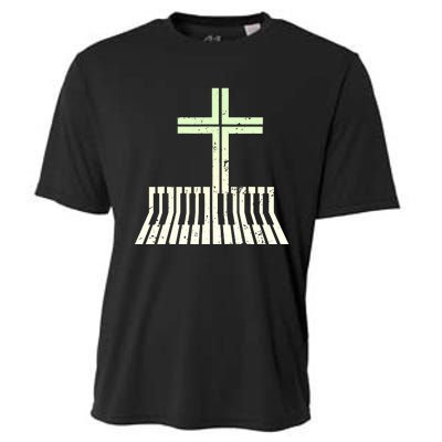 Christian Piano Cross Keyboard Pianist Cooling Performance Crew T-Shirt